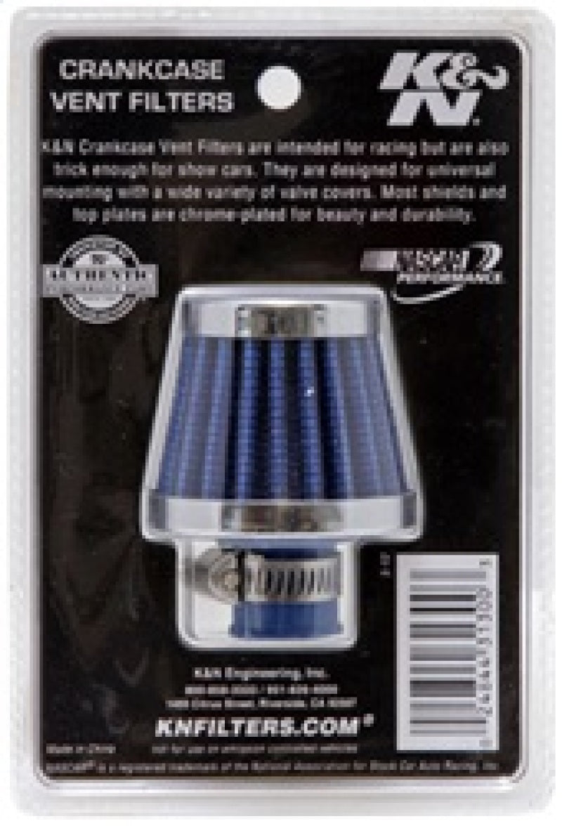 K&N Engineering K&N 2in Base OD x .375in Flange ID x 1.75in H Rubber Base Crankcase Vent Filter - Blue