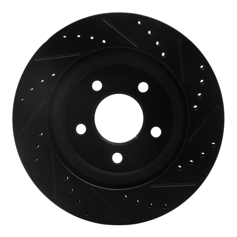 R1 Concepts R1 05-14 Ford Mustang Rear Left Drilled & Slotted Black Brake Rotor