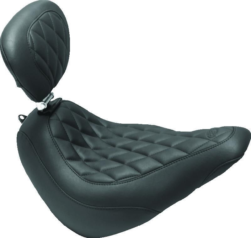 Mustang Motorcycle Mustang 18-21 Harley Street Bob Wide Tripper Solo Seat w/Driver Backrest Diamond Stitch - Black