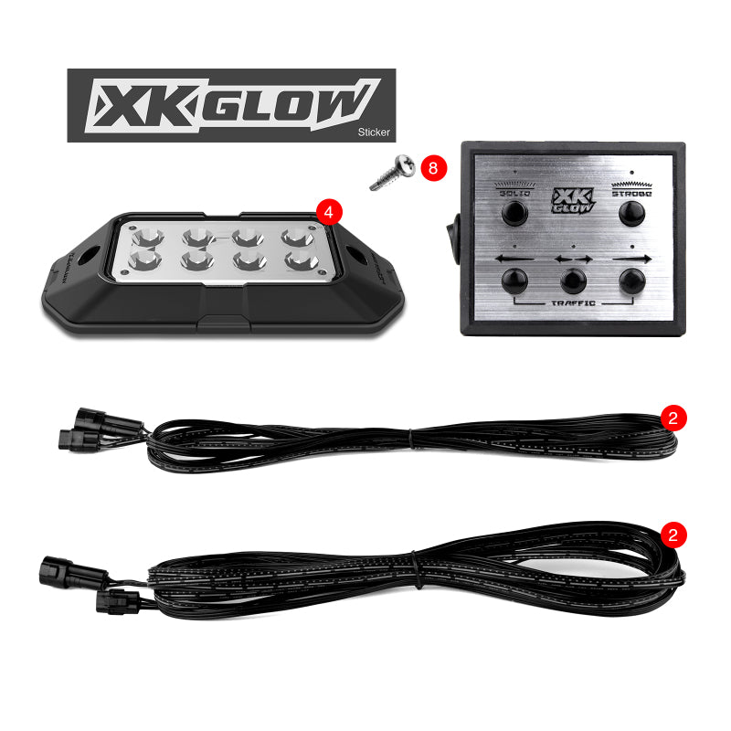 XKGLOW XK Glow Strobe Pod Lights w/ Traffic Modes Ultra LEDs Multiple Modes + Solid On - Red + Blue 4pc