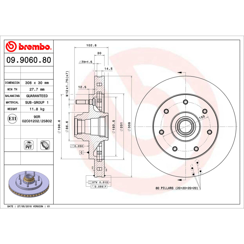 Brembo OE Brembo 02-03 Ford F-150/97-99 F-250/1997 F-250 HD Front Premium OE Equivalent Rotor