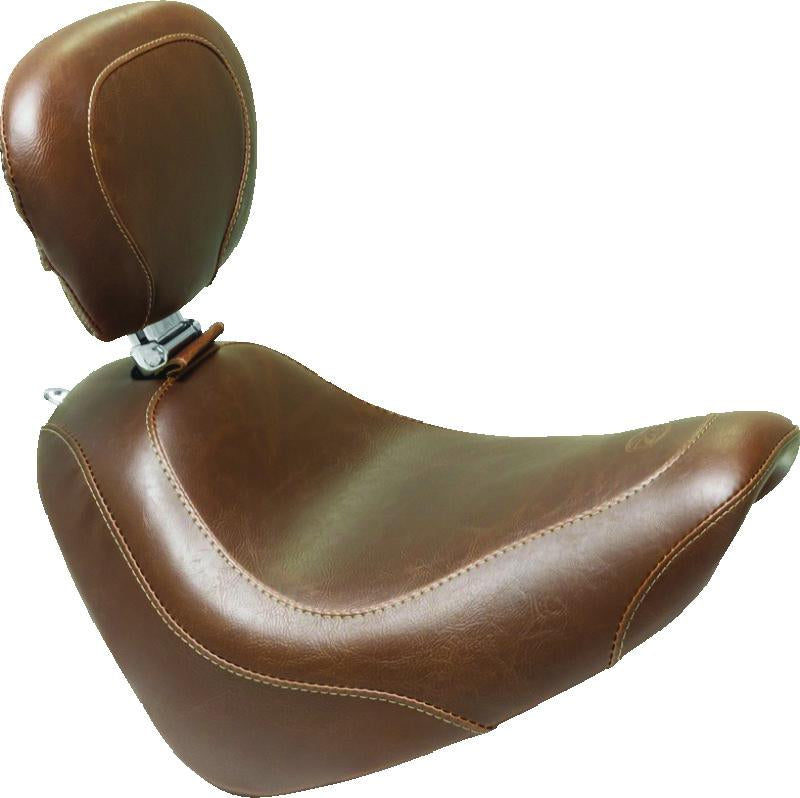 Mustang Motorcycle Mustang 18-21 Harley Fat Bob Wide Tripper Solo Seat w/Driver Backrest - Brown