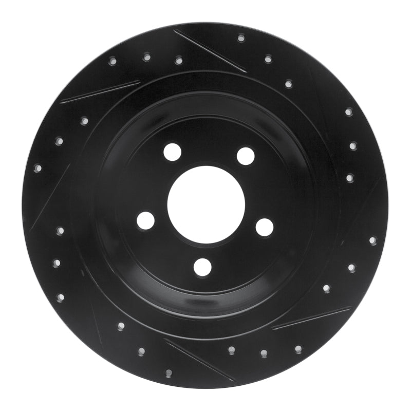R1 Concepts R1 15-23 Ford Mustang Rear Left Drilled & Slotted Black Brake Rotor