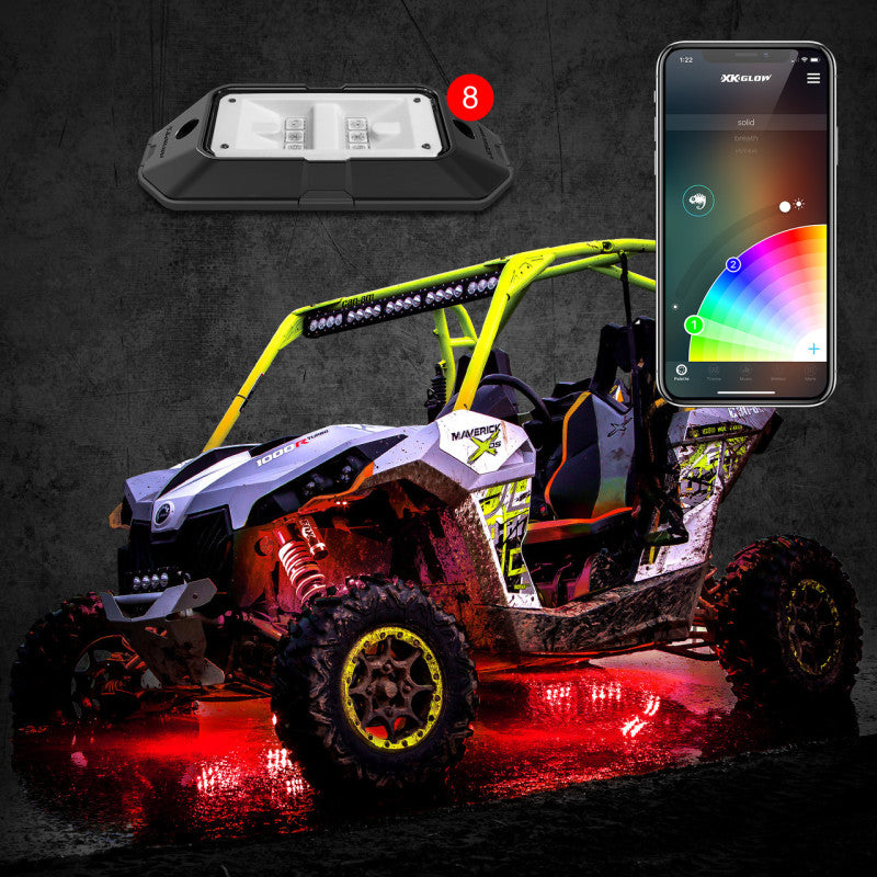 XKGLOW XK Glow Rock Light Advanced Kit w/ Dual-Mode Dash Mount Controller 8pc 6W LED