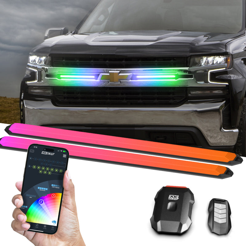 XKGLOW XK Glow 14in XKmax DRL Truck Grill Flexible Light App Cntl Bar 2pc