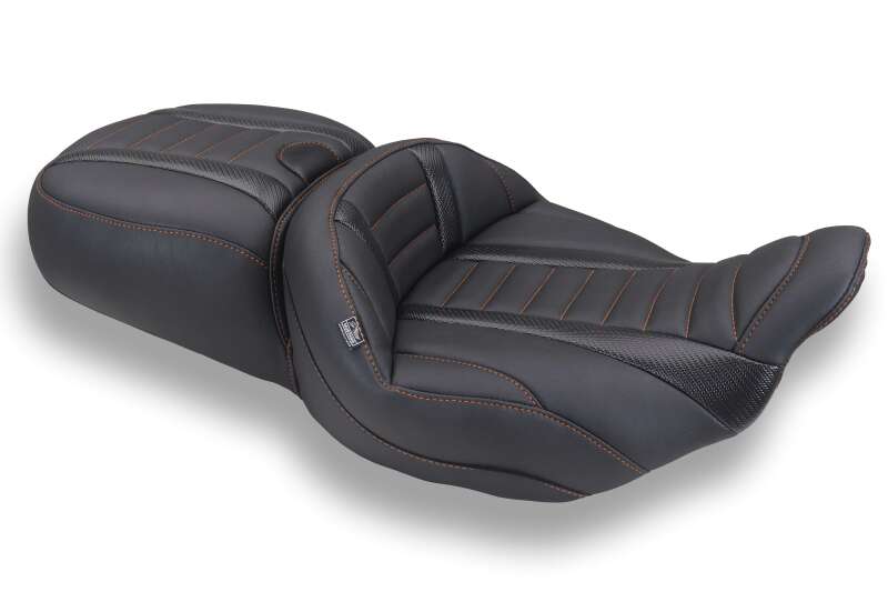 Mustang Motorcycle Mustang 23-26 Harley CVO Road Glide, Street Glide, Deluxe ST 1PC 2Up Blk w/Mandarin Orange Thread