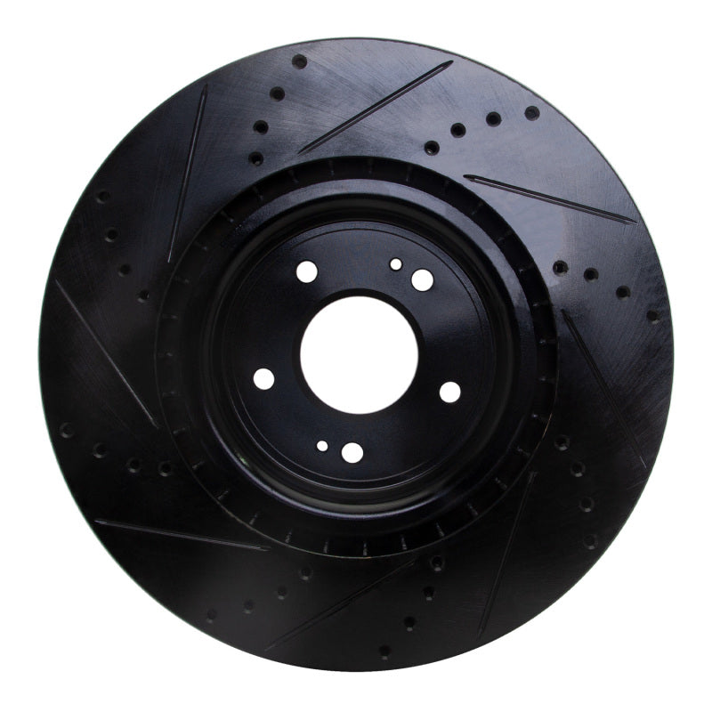 R1 Concepts R1 08-15 Mitsubishi Lancer Front Right Drilled & Slotted Black Brake Rotor