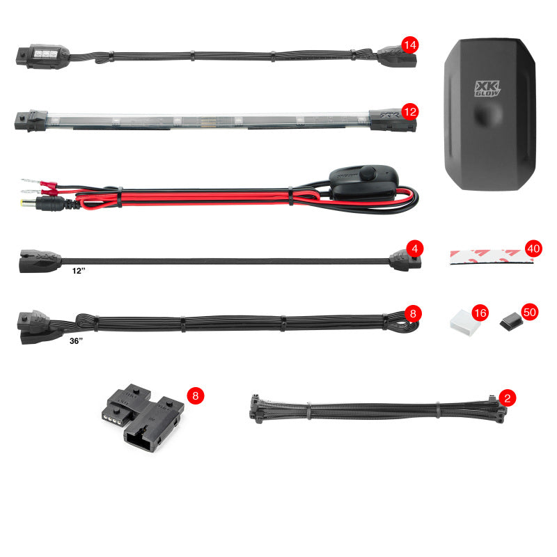 XKGLOW XK Glow Strip Million Color XKCHROME ATV/Motorcycle LED Accent Light Kit (14xPod + 12x10In)