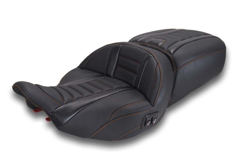 Mustang Motorcycle Mustang 23-26 Harley CVO Road Glide, Street Glide, Heated ST Deluxe 1pc 2Up Blk w/M Orange Thread