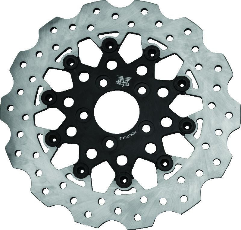 TwinPower Twin Power 08-Up FLH FLT Rear 11.8 Scalloped Floating Rotor Black Mesh