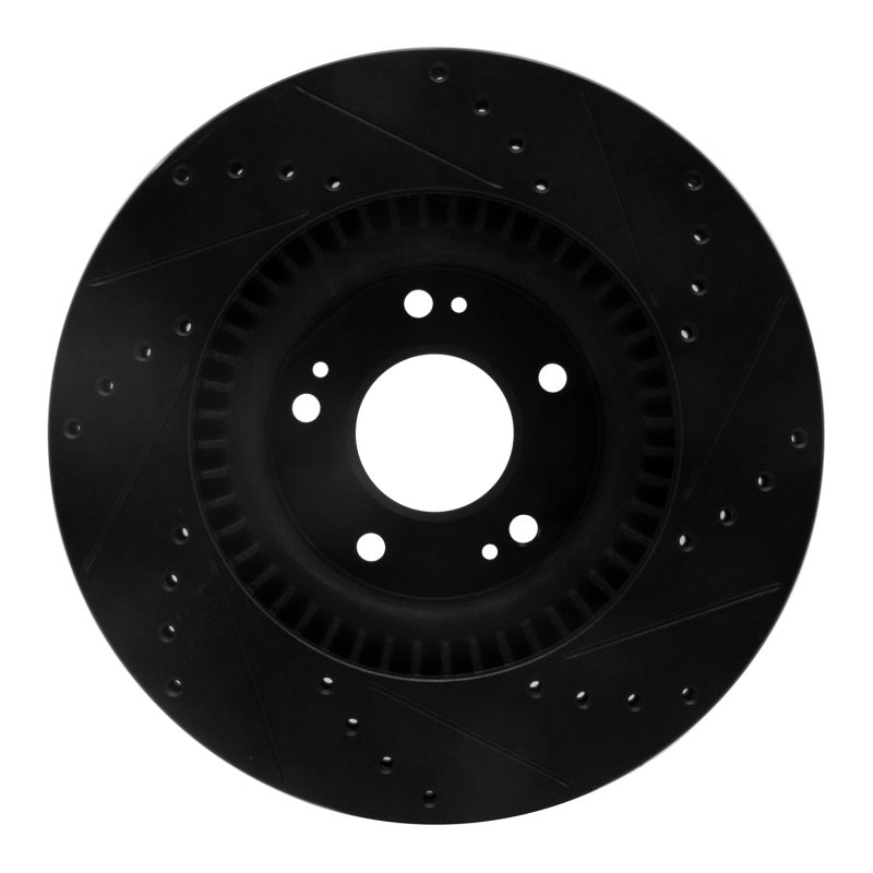 R1 Concepts R1 09-11 Hyundai Genesis Sedan Front Left Drilled & Slotted Black Brake Rotor