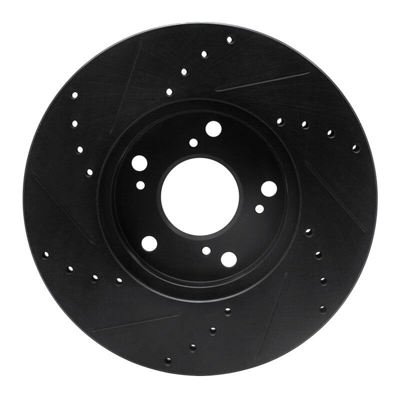 R1 Concepts R1 06-15 Honda Civic Front Right Drilled & Slotted Black Brake Rotor