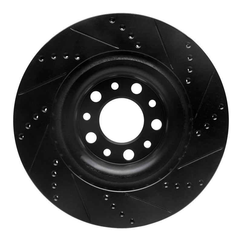 R1 Concepts R1 2017-2025 Alfa Romeo Stelvio Rear Left Drilled & Slotted Black Brake Rotor