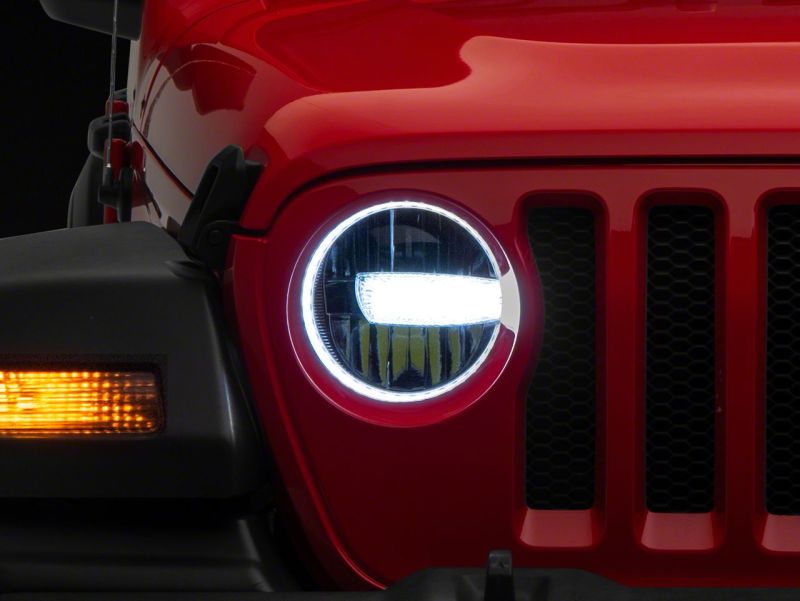 Raxiom 18-23 Jeep Wrangler JL Axial Series 9-In LED Headlights- Black Housing (Clear Lens)