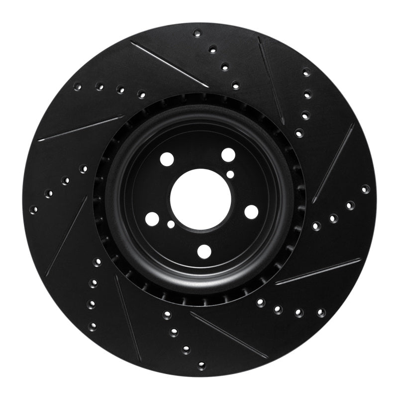 R1 Concepts R1 03-25 Subaru Impreza Front Left Drilled & Slotted Black Brake Rotor