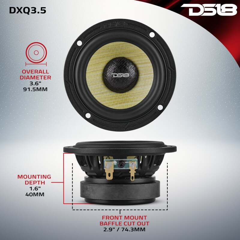 DS18 Deluxe Quality 3.5in Speaker 60 Watts RMS 4 ohm Yellow Straw + Composite Foam Cone Full Range