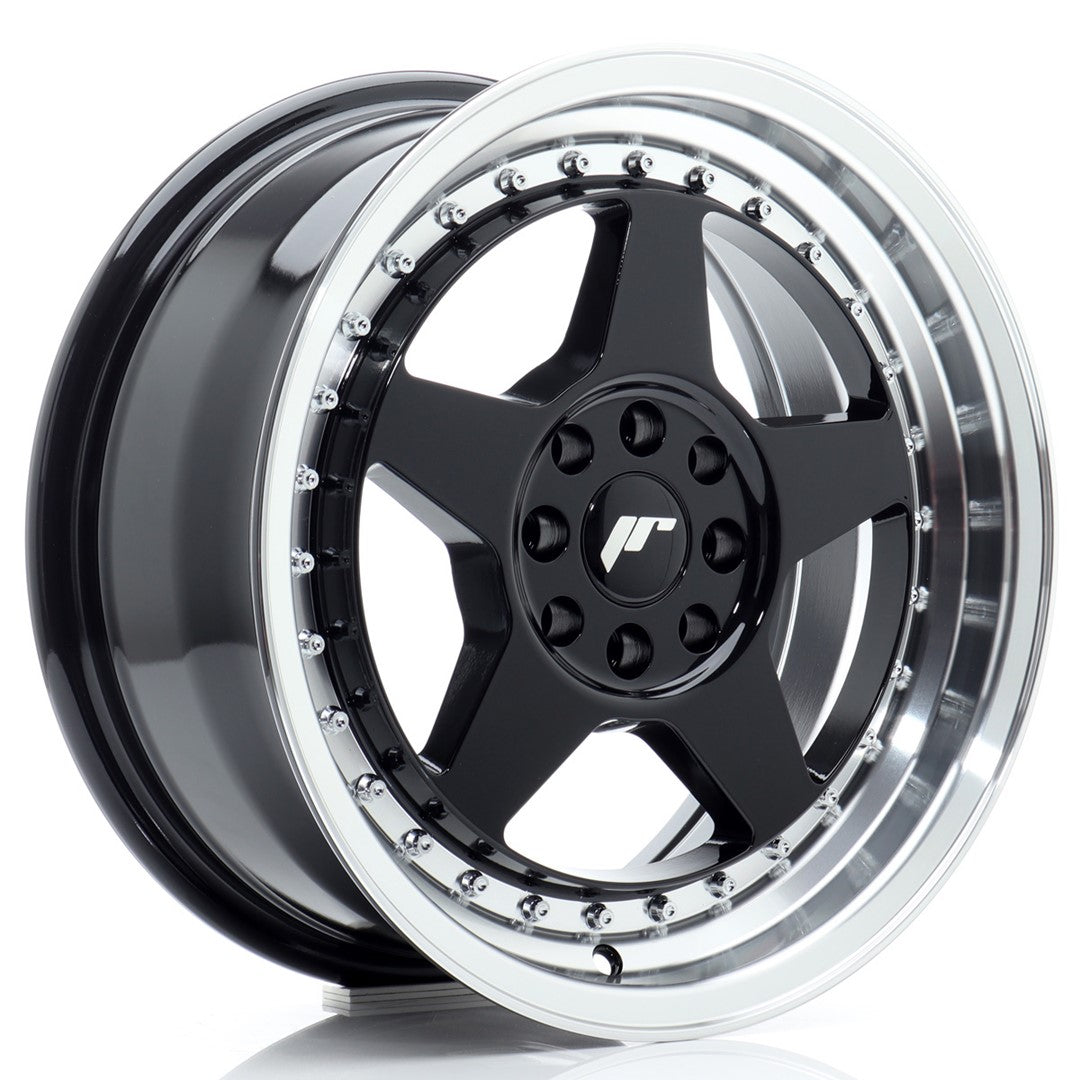 JR Wheels JR6167142567GBL1 - JR6 16x7 ET25 4x100/108 Gloss Black w/ Machined Lip