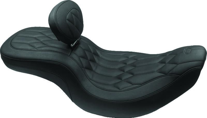 Mustang Motorcycle Mustang 08-21 Harley FL Touring Driver Backrest Kit Regal w/Black Pearl Studs- Black
