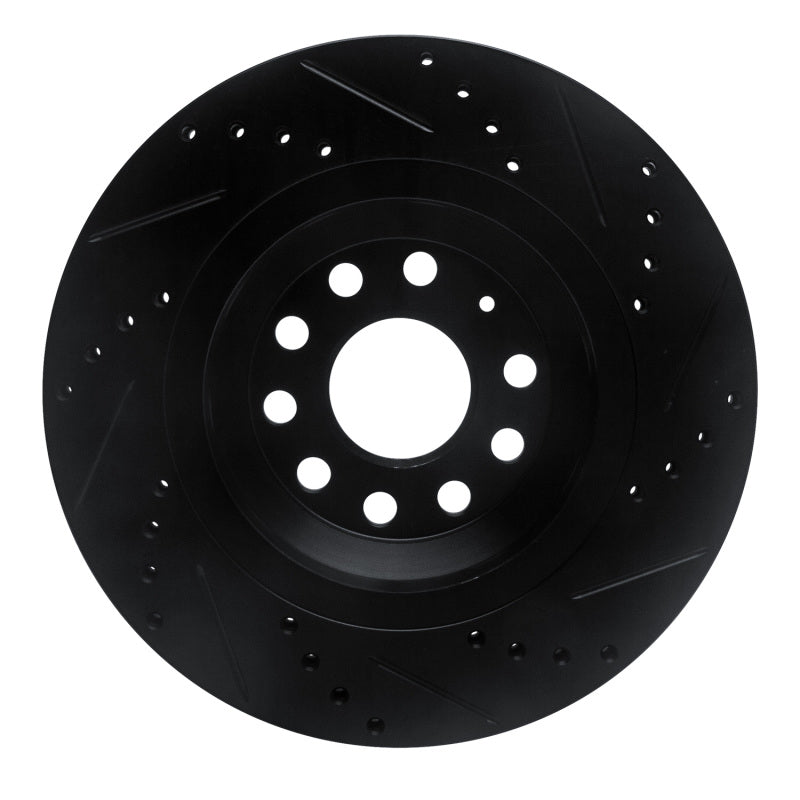 R1 Concepts R1 15-25 Volkswagen GTI Rear Left Drilled & Slotted Black Brake Rotor