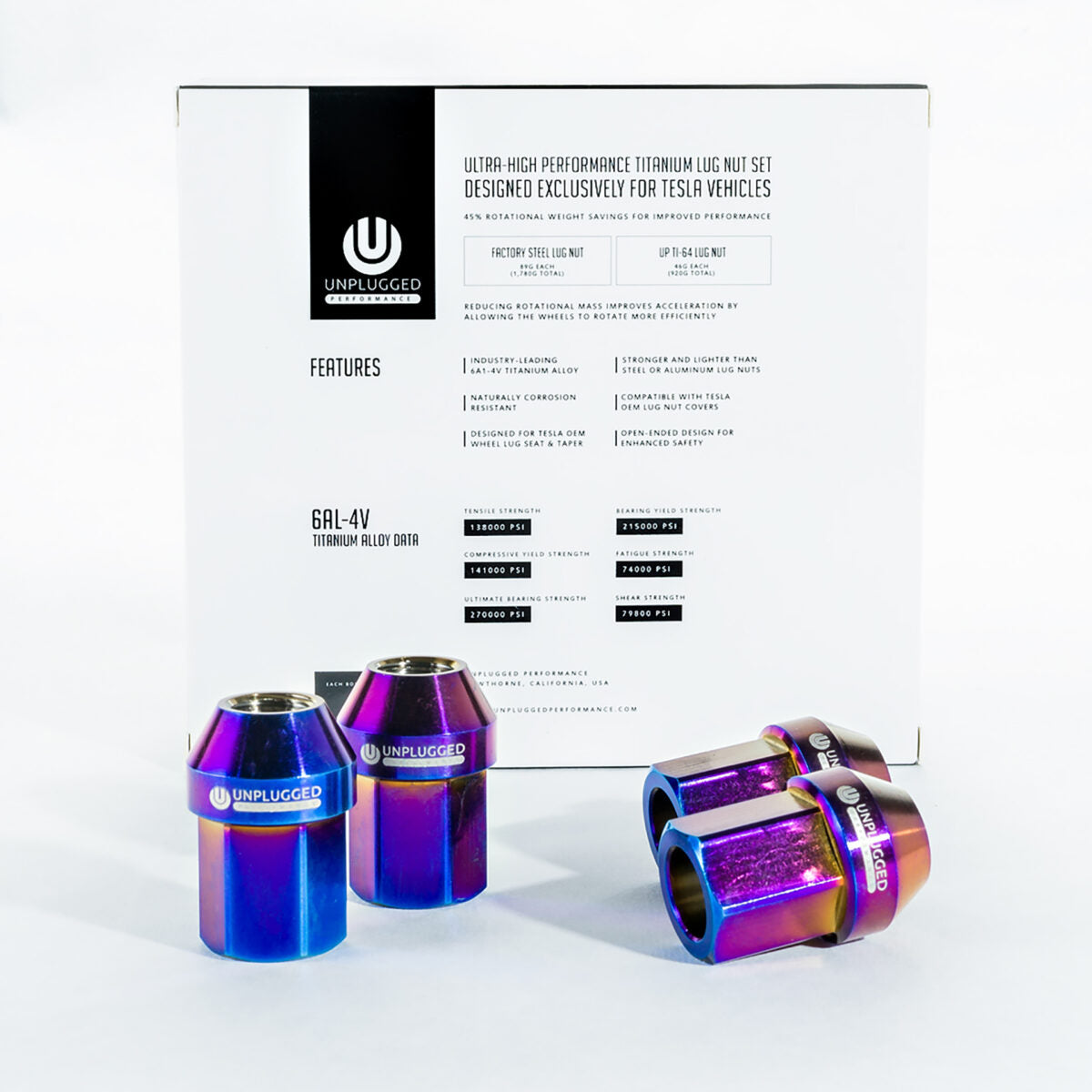 UNPLUGGED PERFORMANCE UP-MU-001-4.1 LUG NUT SET, TITANIUM 64 GRADE, BURNT TI FINISH, SHORT LENGTH FOR TESLA MODEL 3