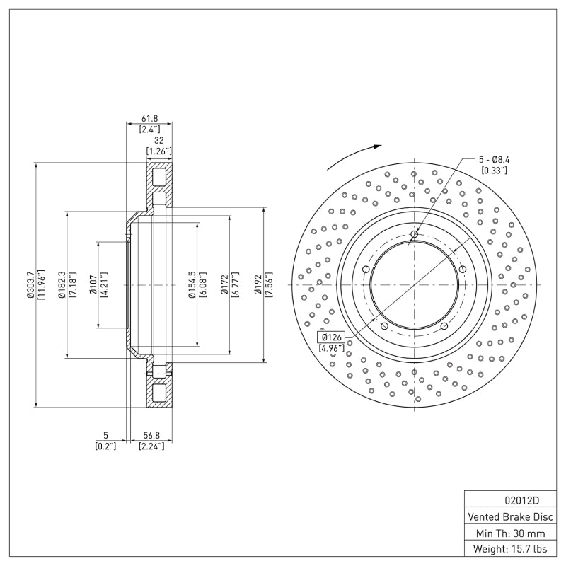 DFC 82-89 Porsche 911 Right Front Drilled Brake Rotor