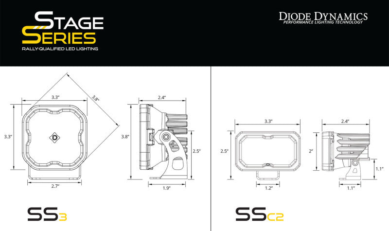 Diode Dynamics 19-21 Ford Ranger Stage Series 2in LED Ditch Light Kit - Sport Yellow Combo
