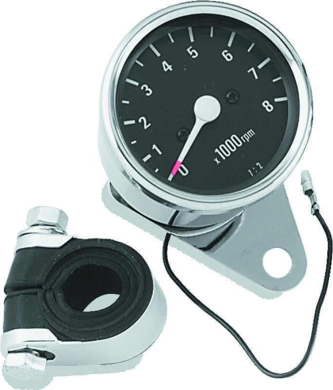 Bikers Choice Big Twin & XL Mechanical Custom Mini Tachometer Black Face 8000 Rpm 2 1/2 Inch