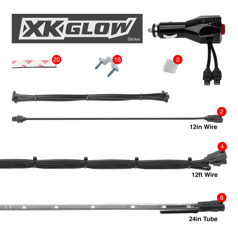 XKGLOW XK Glow Tube Single Color Underglow LED Accent Light Car/Truck Kit Blue - 8x24In