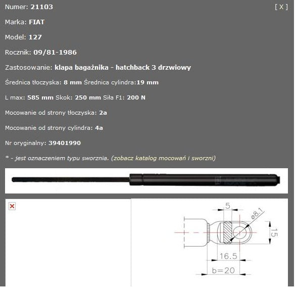 KROSNO KR21103 Boot/Cargo Area Gas Spring