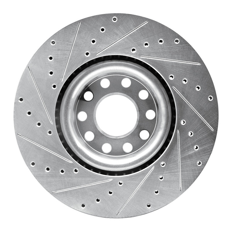 R1 Concepts R1 99-04 Audi S6 Front Right Drilled & Slotted Silver Brake Rotor