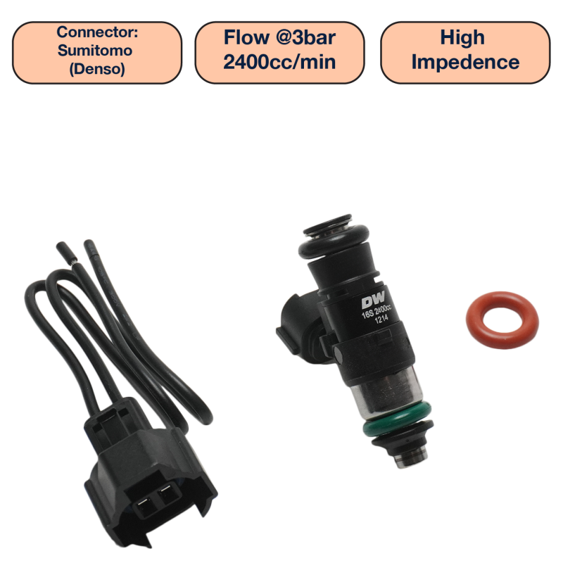 DeatschWerks Universal 2400cc Single Fuel Injector / 34mm Length / 14mm O-Ring Seals