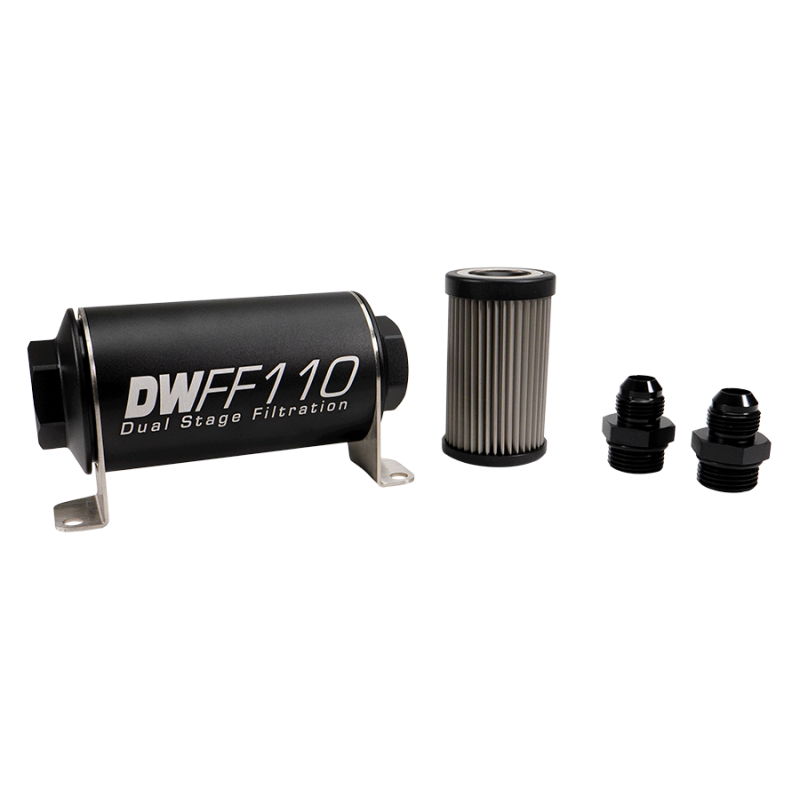 DeatschWerks Stainless Steel 8AN 5 Micron Universal Inline Fuel Filter Housing Kit (110mm)