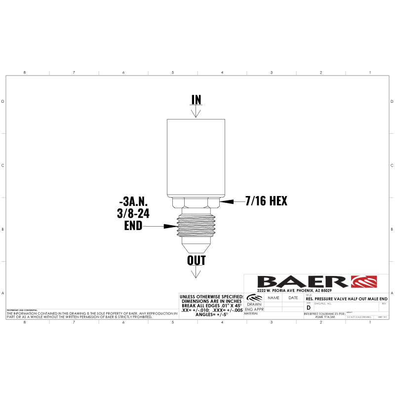 Baer Brakes Residual Valve - 10LB, -3AN Fittings
