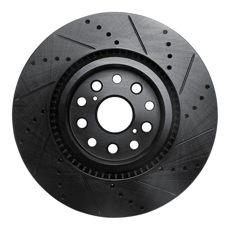 R1 Concepts R1 07-23 Lexus LS460 Front Left Drilled & Slotted Black Brake Rotor
