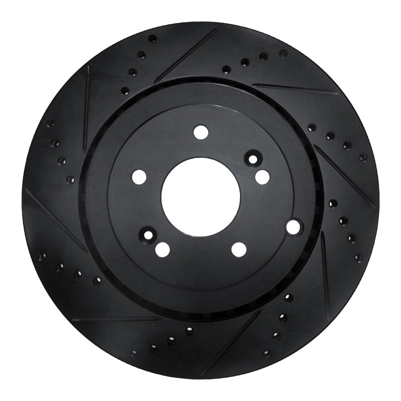 R1 Concepts R1 18-25 Genesis G70 Rear Left Drilled & Slotted Black Brake Rotor