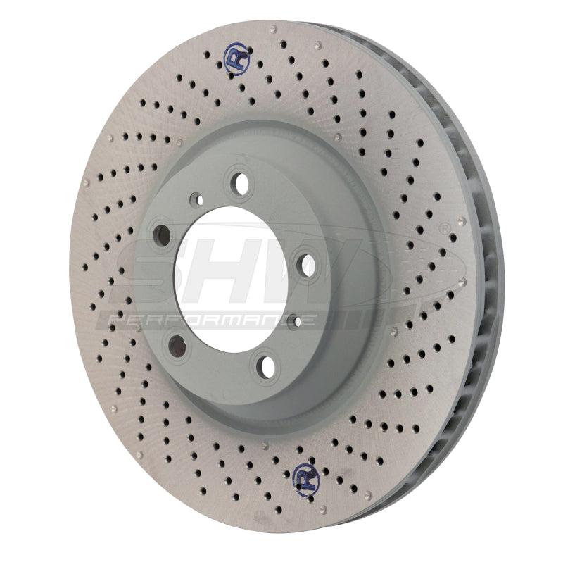 SHW Performance SHW 07-13 Porsche 911 Turbo w/o Ceramic Brakes Right Front Drill-Dimp MB Brake Rotor (99735140601)