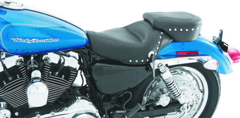 Mustang Motorcycle Mustang 04-21 Harley Sportster 3.3 GAL Standard Touring Solo Seat w/Studs - Black