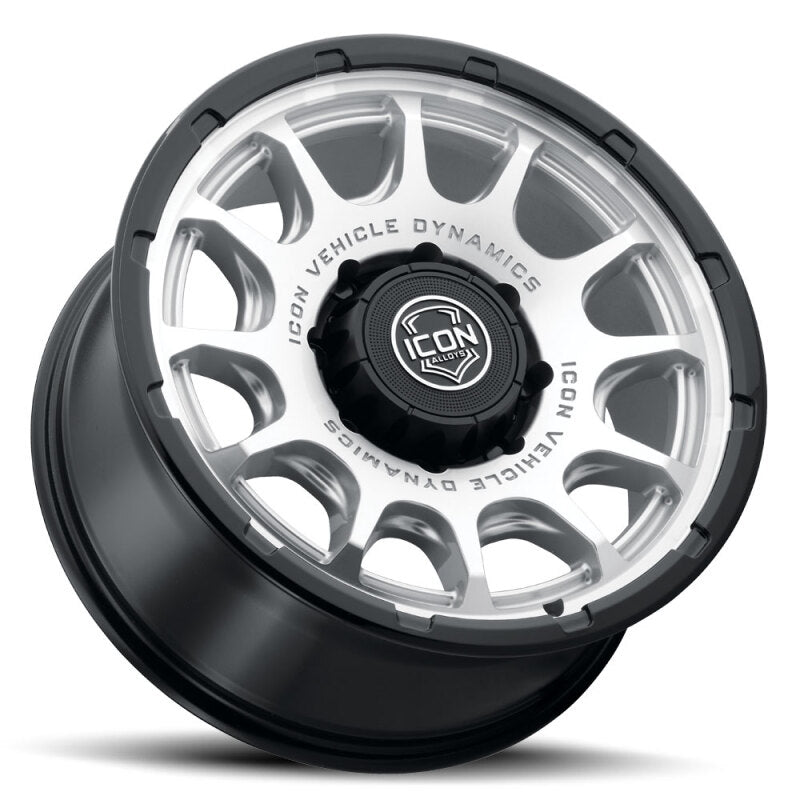 ICON Alloys Rancho 20x9 / 8x6.5 / 12mm / 5.5in BS Silver MACH w/ Gloss Black Lip