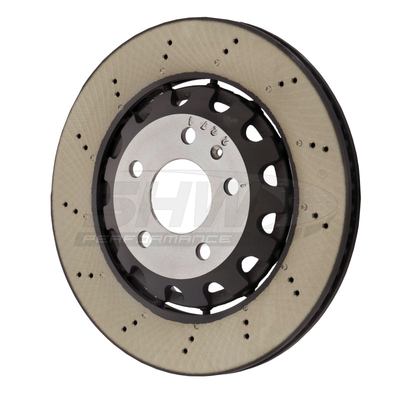 SHW Performance SHW 18-20 Audi RS5 2.9L (Excl Ceramic Brakes) Rear Drilled & Dimpled LW Brake Rotor (8W0615601G)