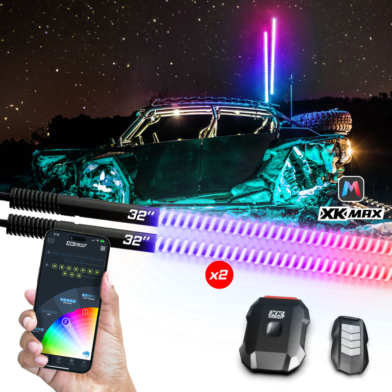 XKGLOW XK Glow 2x 48 XKmax RGBW Advanced App Control LED Whip Light Kit for 4x4 Offroad UTV ATV