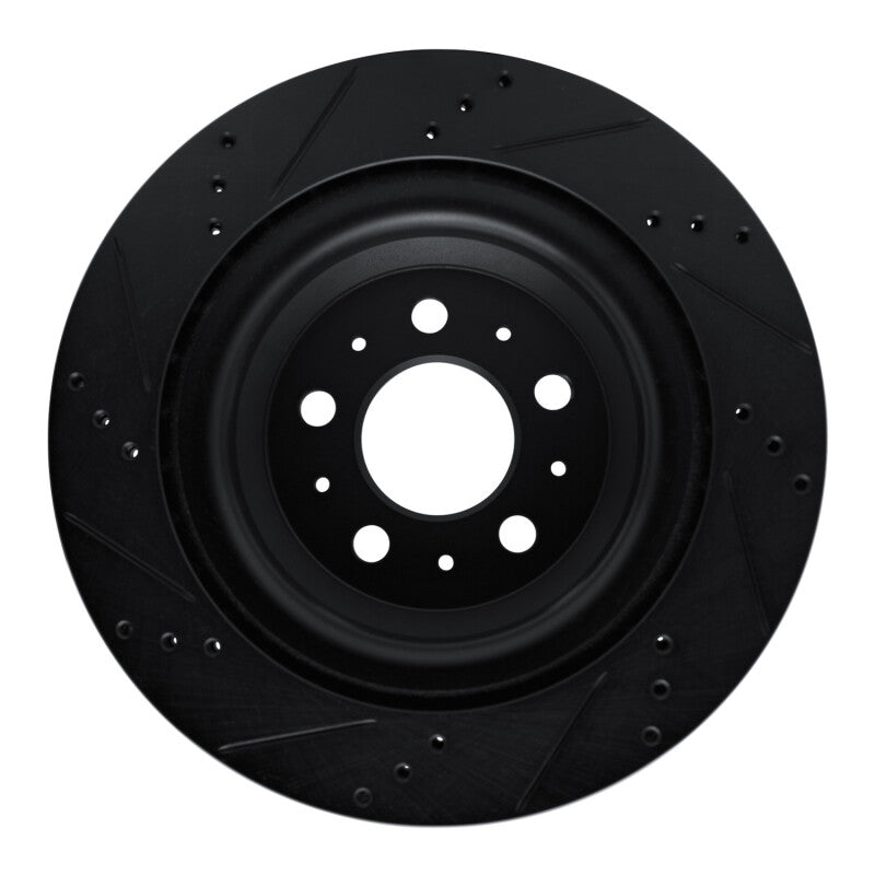 R1 Concepts R1 2017-2025 Tesla Model 3 Rear Right Drilled & Slotted Black Brake Rotor