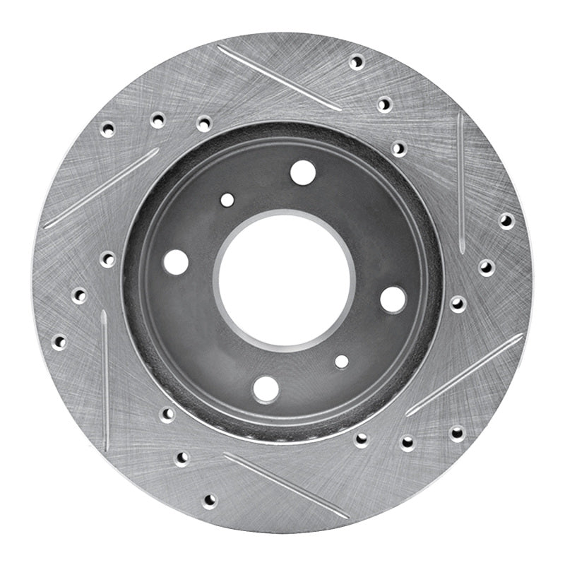 R1 Concepts R1 85-89 Nissan STANZA Front Left Drilled & Slotted Silver Brake Rotor