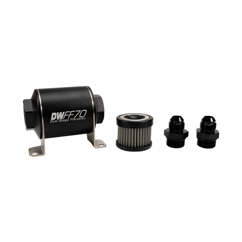 DeatschWerks Stainless Steel 8AN 5 Micron Universal Inline Fuel Filter Housing Kit (70mm)