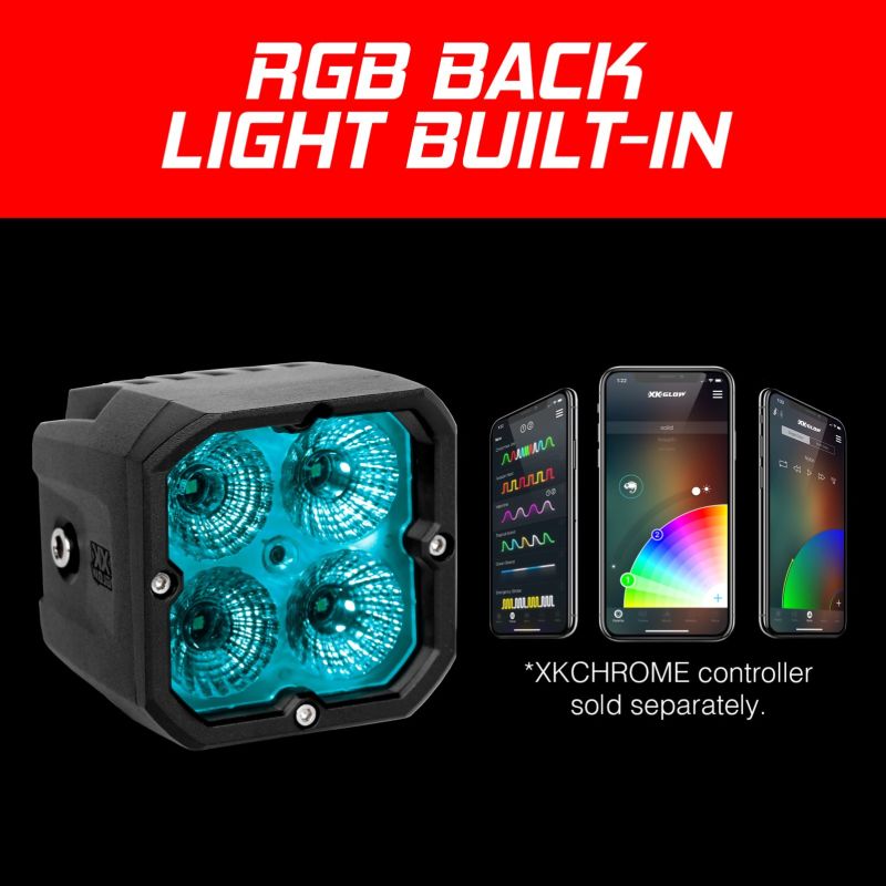 XKGLOW XK Glow XKchrome 20w LED Cube Light w/ RGB Accent Light Kit w/ Controller- Driving Beam 2pc