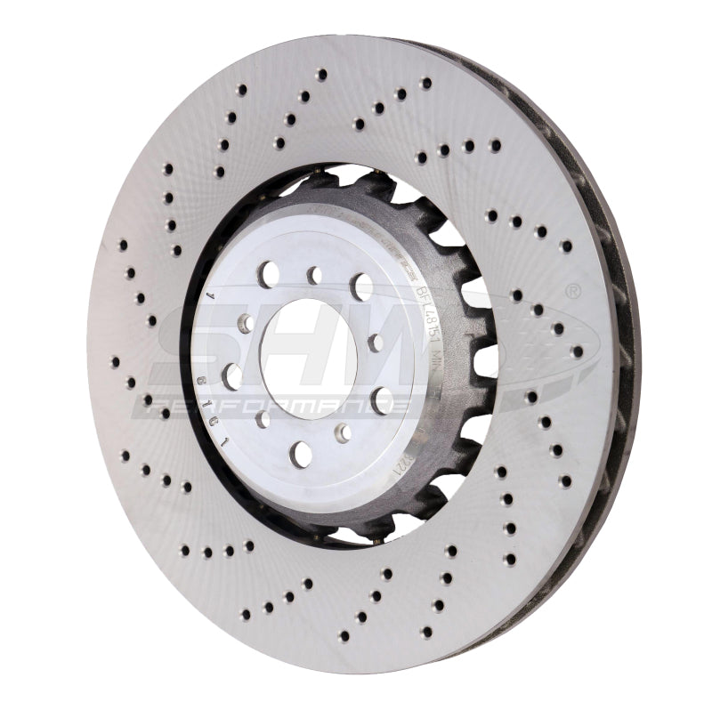SHW Performance SHW 13-16 BMW M5 4.4L Left Front Cross-Drilled Lightweight Brake Rotor (34112284101)