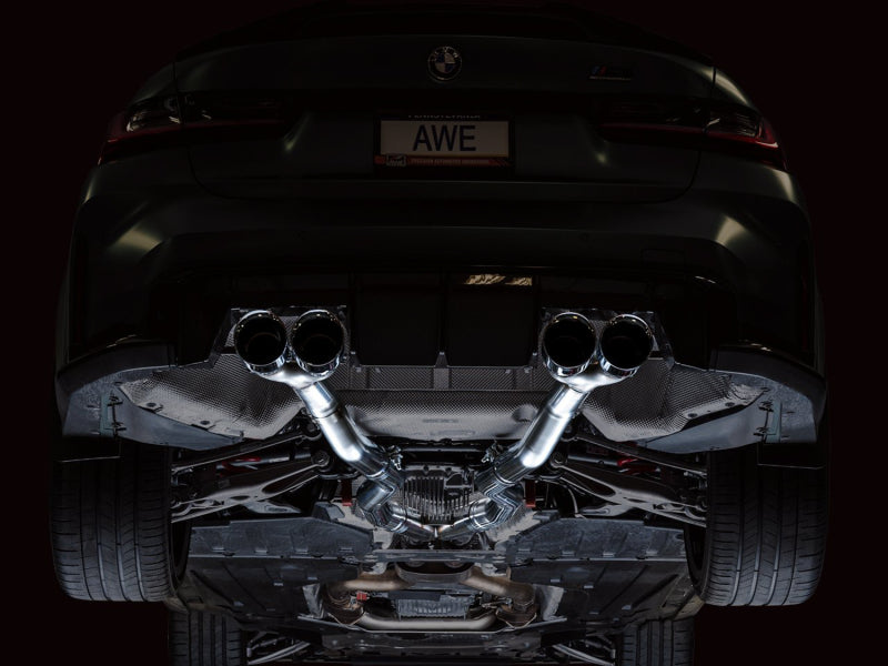 AWE Tuning Track Edition Cat-Back Exhaust for BMW G8X M3/M4 - Chrome Silver Tips