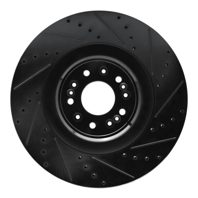 R1 Concepts R1 17-22 Genesis G90 Front Right Drilled & Slotted Black Brake Rotor