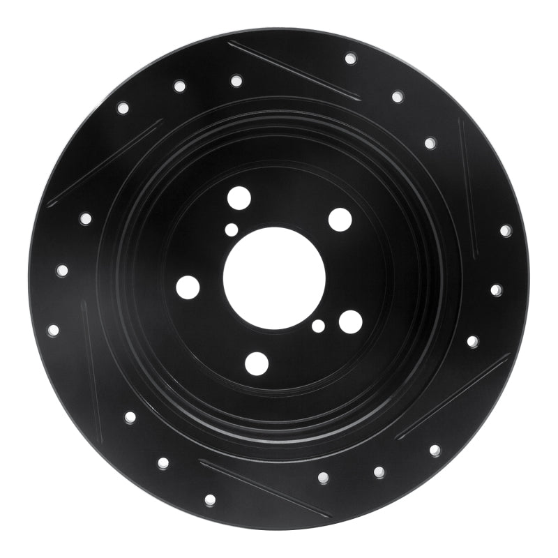 R1 Concepts R1 90-08 Saab 9-2X Rear Left Drilled & Slotted Black Brake Rotor