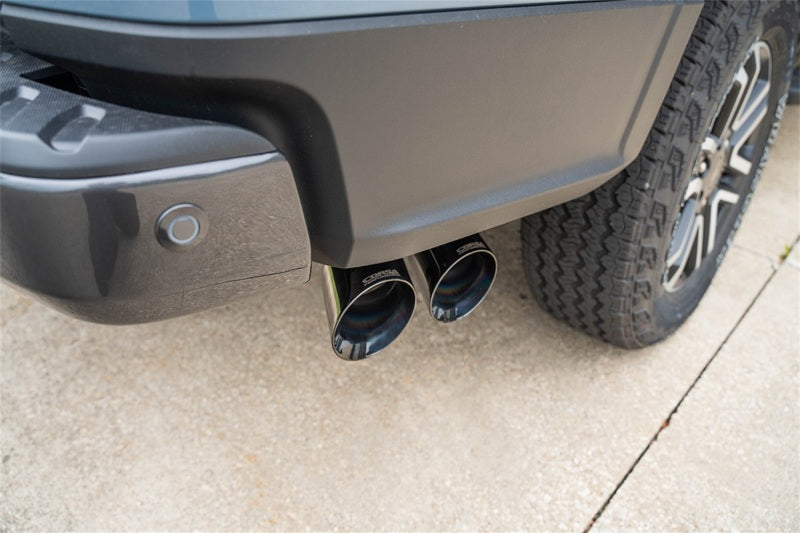 CORSA Performance Corsa 2024-2025 Ford Ranger 3in Cat-Back Exhaust 4in Black PVD Pro-Series Slash Cut Twin Tip
