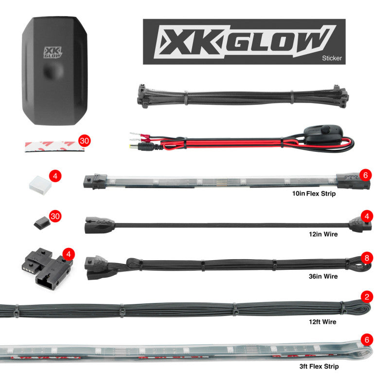 XKGLOW XK Glow Strips + 8x10In Flex Strips Million Color XKCHROME App Controlled Boat Marine Kit 8x36In